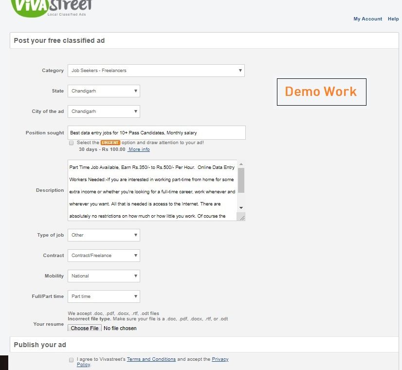 Ad Posting Jobs Demo Work