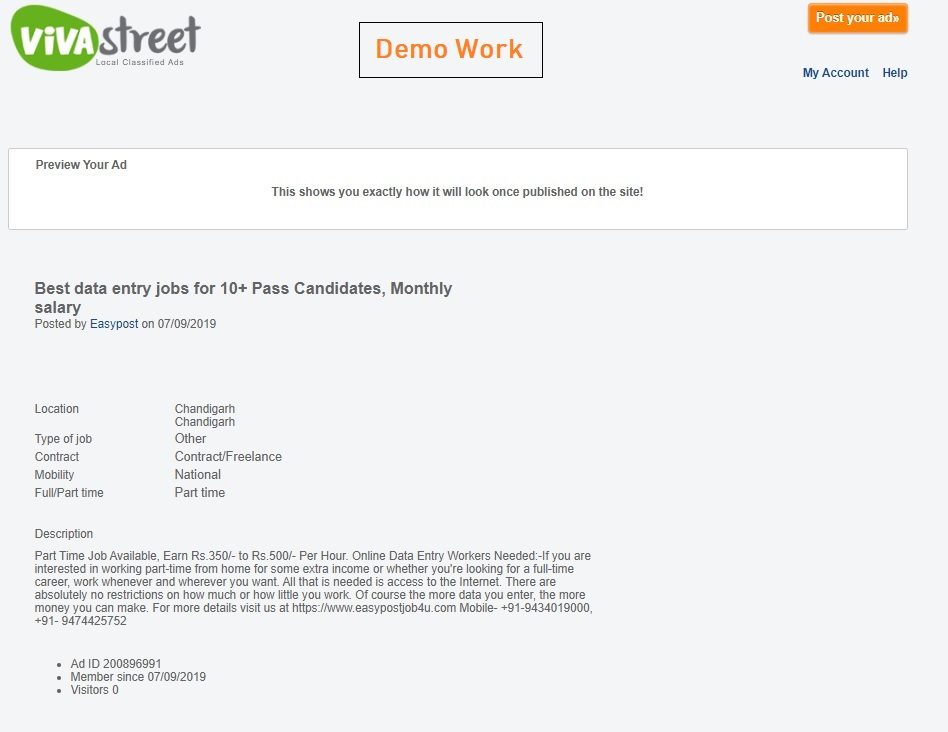 Ad Posting Jobs Demo Work